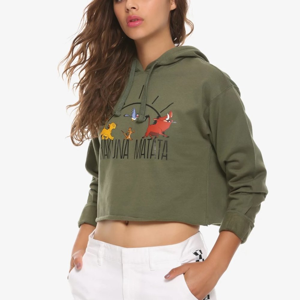 Disney The Lion King L XL Hakuna Matata Green Crop Hoodie Simba Timon Pumba Zazu